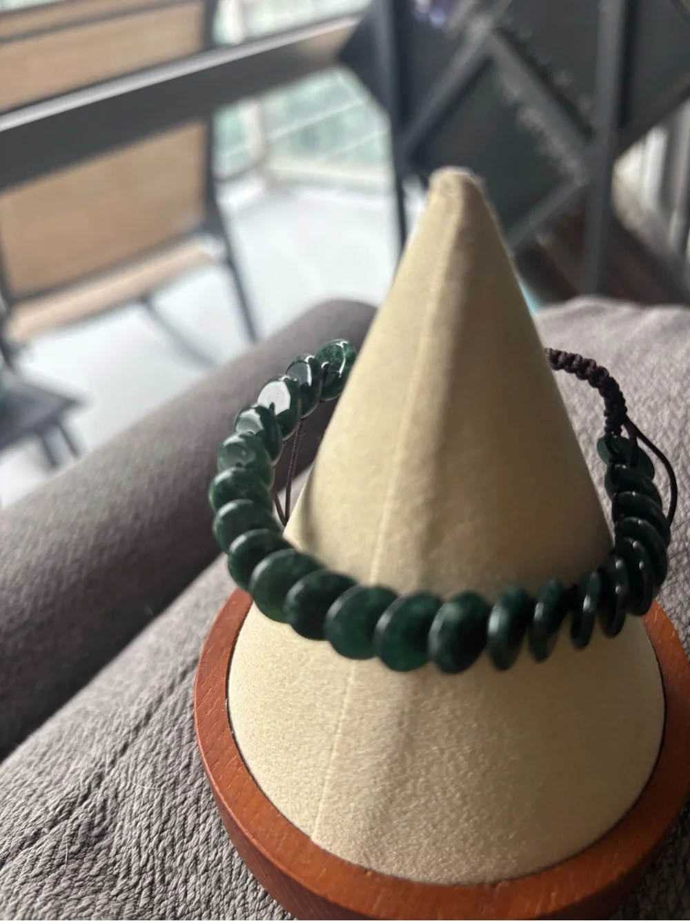 Dark Green Jadeite Beaded Adjustable Bracelet